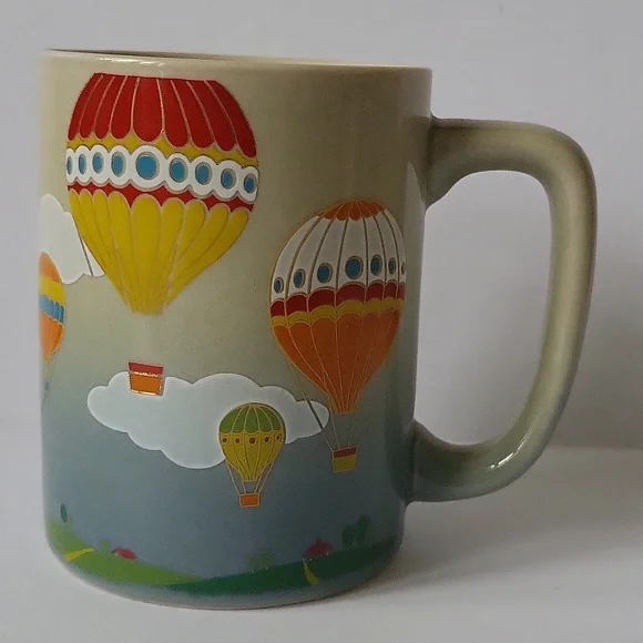 Otagiri Hot Air Balloon Graphics On Gray Ceramic Coffee Mug